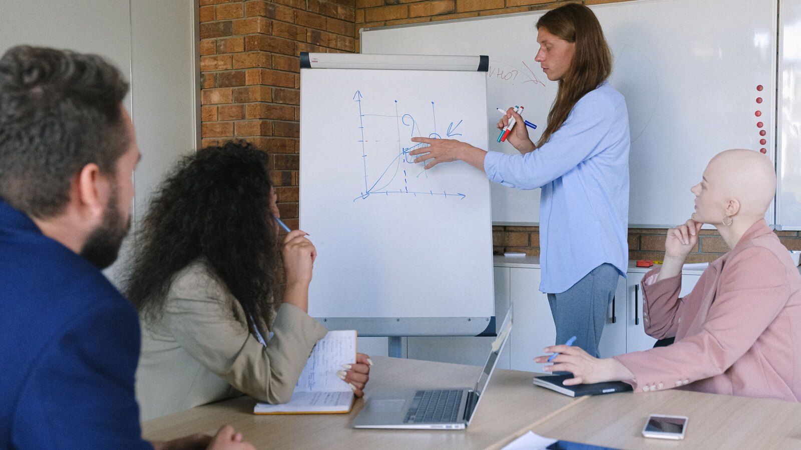 Small meeting room with a whiteboard and daylight